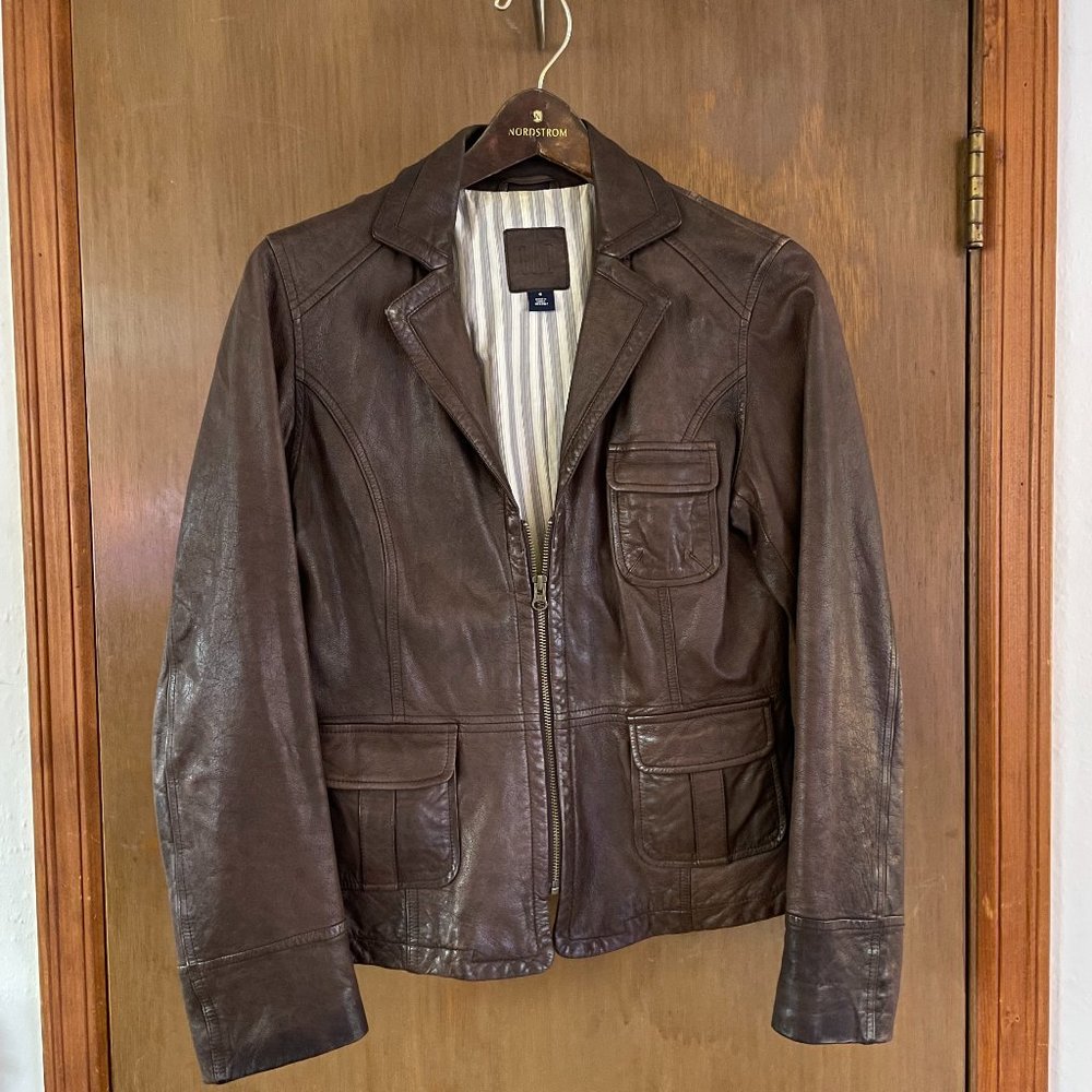 GAP Brown Leather Jacket Womens Sz S